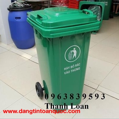 Thùng rác nhựa 120L xanh lá đựng rác sinh hoạt./ 0963.839.593 Ms.Loan