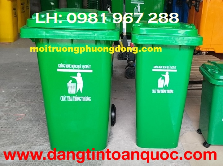 Giá thùng rác 120 lít màu xanh nhựa HDPE