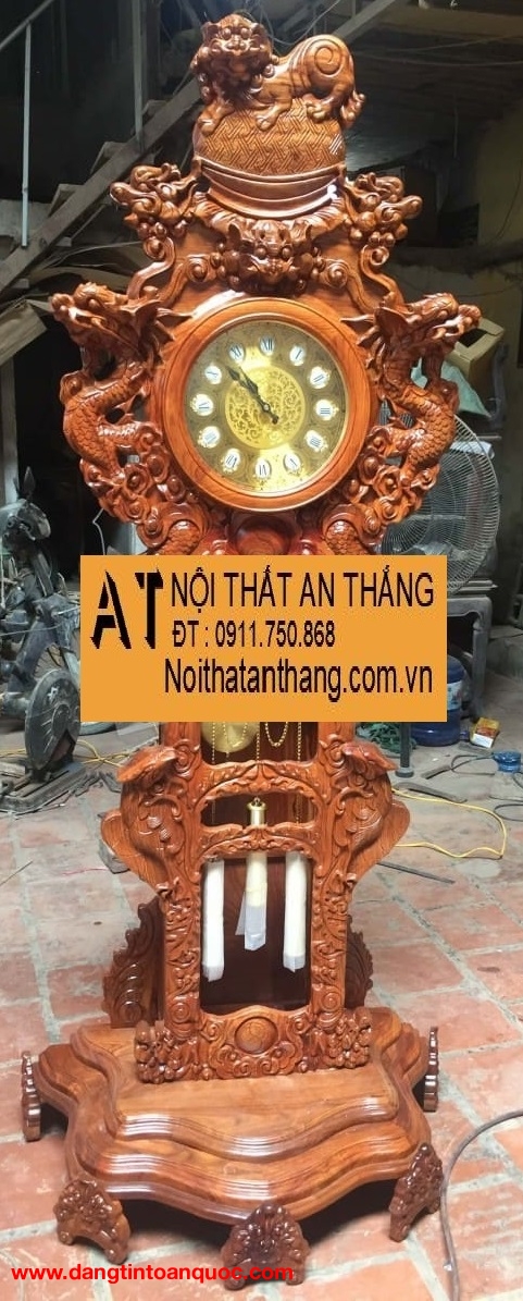 NỘI THẤT PHÒNG KHÁCH, CHẤT LƯỢNG, GIÁ RẺ, UY TÍN-   Đồng hồ cây mẫu Nghê Trầu gỗ Hương Vân - DHGHV-0