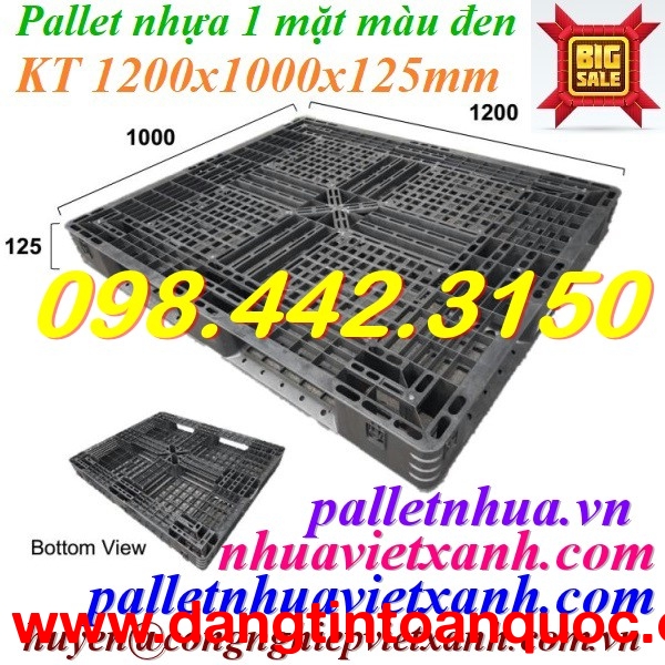 Pallet nhựa xuất khẩu 1200x1000x125mm màu đen hàng mới giá cực sốc