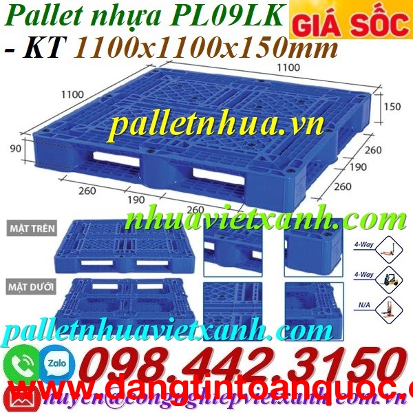 Pallet nhựa PL09LK - 1100x1000x150mm - màu xanh dương