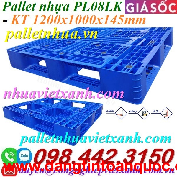 Pallet nhựa PL08LK - 1200x1000x145mm - màu xanh dương