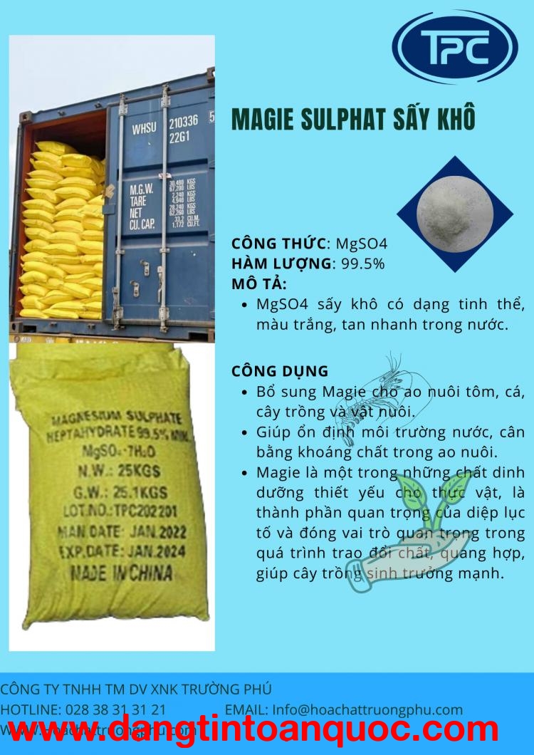 Magie Sulphate 7H2O Trung Quốc, bao 25 kg