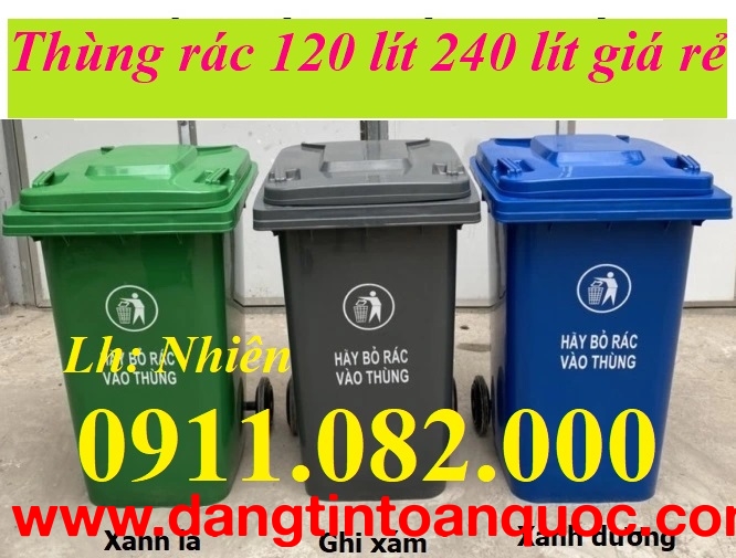  Thanh lý thùng rác nhựa giá rẻ, thùng rác 120L 240L 660L màu xanh- lh 0911082000