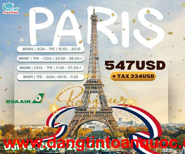 Eva Air ưu đãi vé máy bay khứ hồi đi Paris