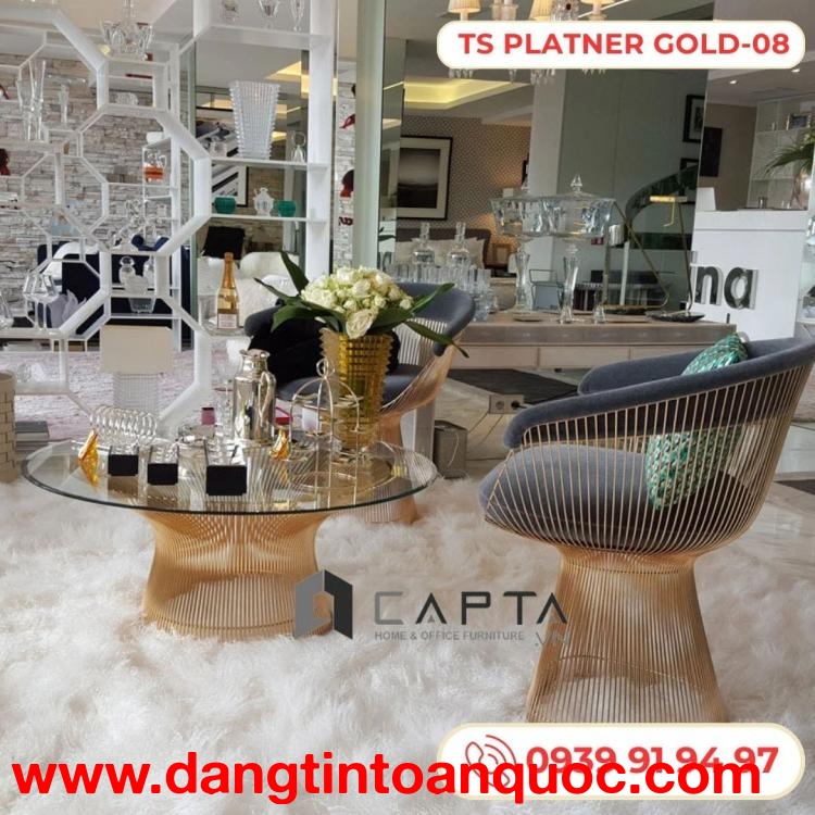 Bàn sofa mặt kính cường lực Platner chân sắt mạ vàng gold | TS PLATNER GOLD-08 | Nội thất capta.vn