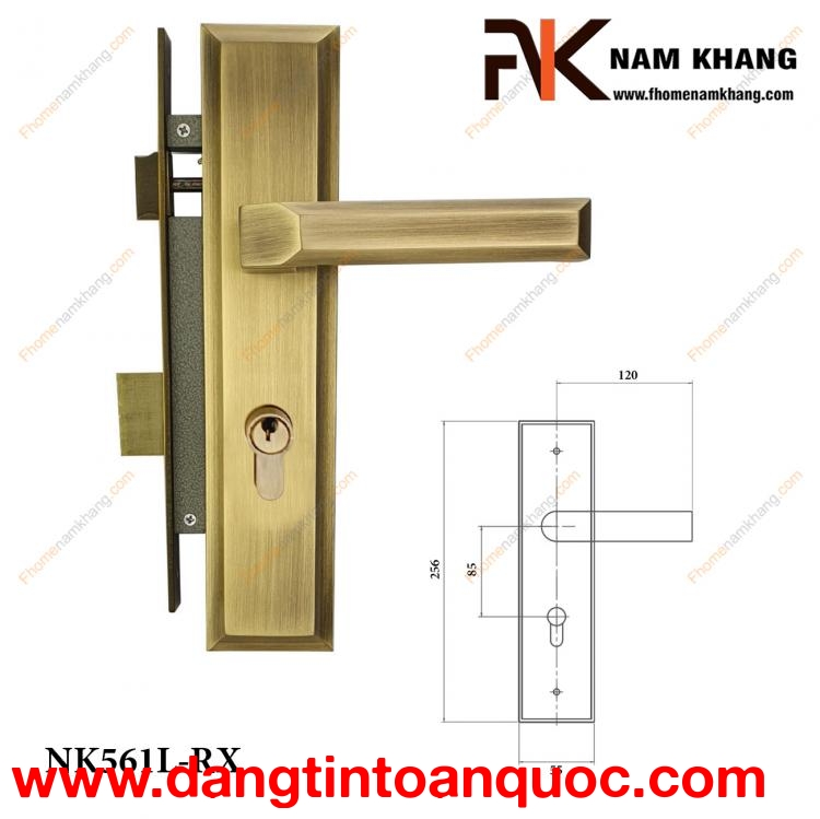 Khóa cửa chính cao cấp màu đồng rêu NK561L-RX | F-Home NamKhang
