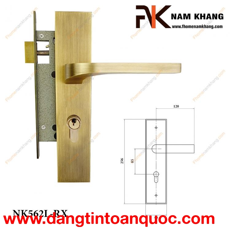 Khóa cửa chính dạng ốp vuông bằng đồng cao cấp NK562L-RX | F-Home NamKhang