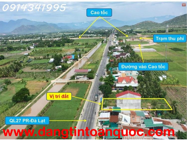 Nút giao cao tốc Ninh Thuận. Mặt đường QL27A, 20x50m sân bay Thành Sơn 5km, QL1 6km