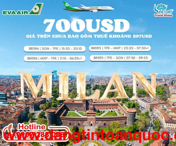 Eva Air ưu đãi vé máy bay đi Milan nước Ý