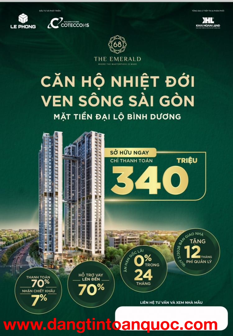 Dự án Căn hộ The Emerald 68 đẳng cấp 5 sao do nhà thầu số 1 Việt Nam xây dựng. Cách tp HCM 1km